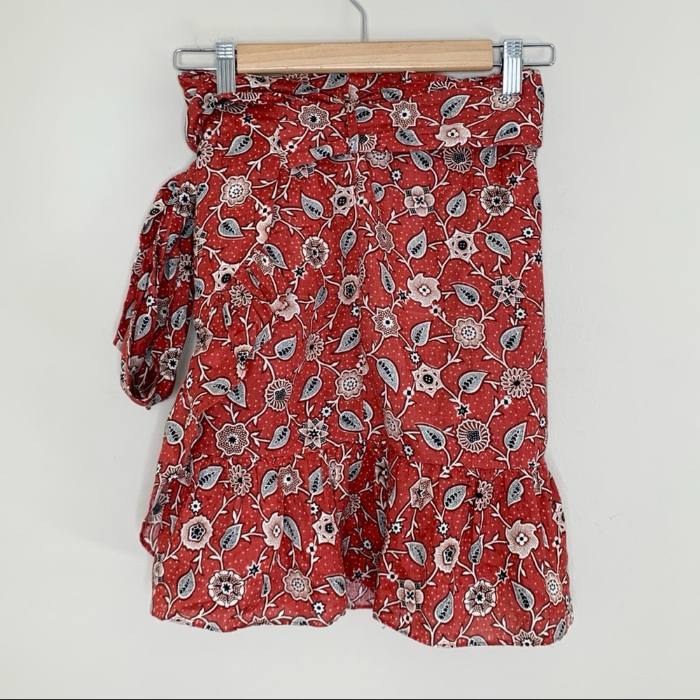 Isabel Marant Etoile Tempster Skirt (Sz FR 40) Linen Wrap Mini Floral Rust - Picture 10 of 16